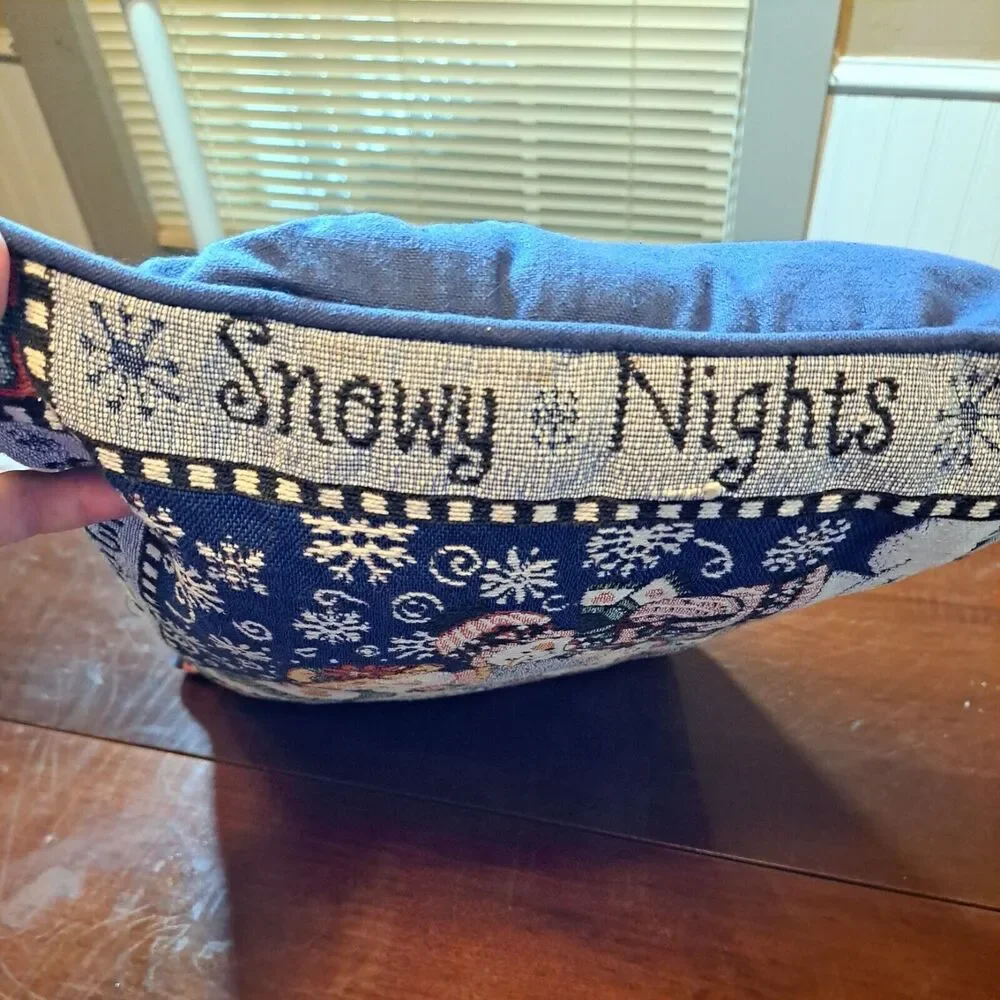 Christmas Pillow Snowman Family Blue 12x18 Inches Winter Holidays Decorative